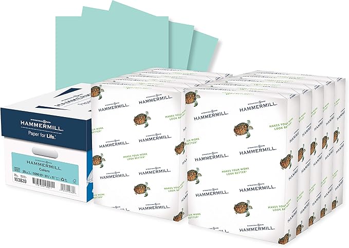 Hammermill Colored Paper, 20 lb Turquoise Printer Paper, 8.5 x 11-10 Ream (5,000 Sheets) - Made in the USA, Pastel Paper, 103820C