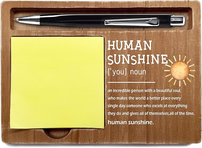 Inspirational Quotes Office Desk Decor Gift, Wooden Desk Note Pen Holder, Sticky Pen-holder for Office Home, Thank You Sunshine Gifts for Colleague Family Friends-A07