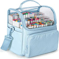 Large Marker Organizer Case for 180 Markers, Marker Storage Bag for Markers, Paint Brushes, Colored Pencils or Other Art Supplies with Dividers and Shoulder Strap (Blue)