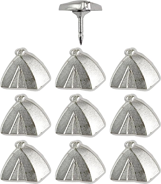 Tent Push Pins - Silver Camping Tent Pin - for Cork Board, Maps, or Lapel Pin Use - Designed in USA - Set of 10