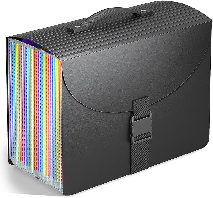 Expanding File Folders,Accordion File Organizer with Handle,25 Pockets Expandable File Folder Portable Filing Box,Adjustable Support Strap,Colored Tabs.Papers Bills Documents Organizer,A4/Letter Size