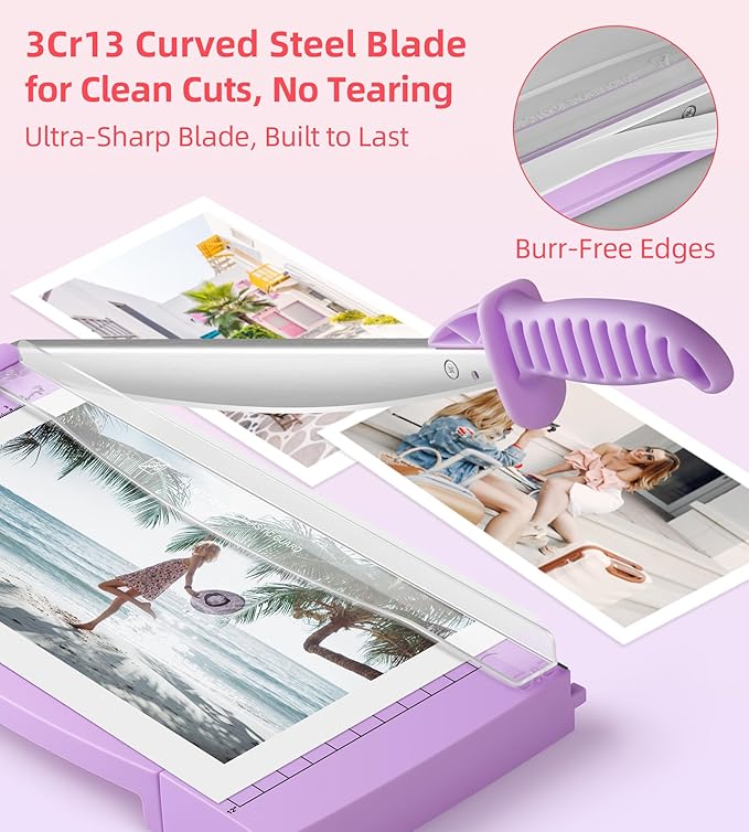 Firbon 12" Guillotine Paper Cutter with Hidden Ruler, Compact Heavy Duty 12-Sheet Capacity Trimmer for Cardstock, Photos, Scrapbooking, Office, Classroom, Studio (Purple)