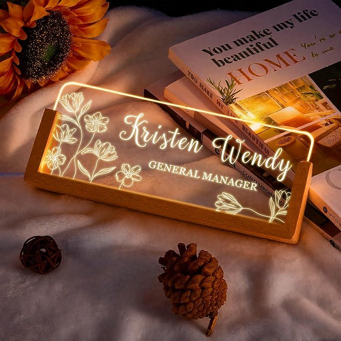 Ships Next Day, Custom Name Plate for Desk - Business Light Up Acrylic Desk Name Plate Personalized Elegant Office Gift for Boss Coworker Teacher Employee Appreciation Gift, Office Decor for Women Men