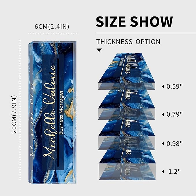 Custom Personalized Acrylic Name Plate Office Desk Accessories (A-Blue Gold)