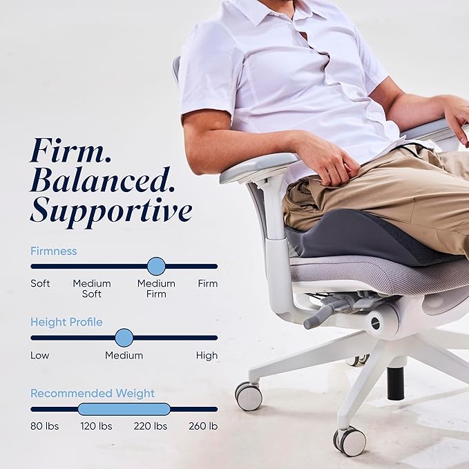 OneCushion Advanced Ergonomic Seat Cushion for Office Chair with Firm AlignCore Foam for All-Day Comfort, Posture Support & Pressure Relief for Work or Home Use - Sky Blue