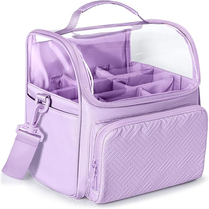 Large Marker Organizer Case for 180 Markers, Marker Storage Bag for Markers, Paint Brushes, Colored Pencils or Other Art Supplies with Dividers and Shoulder Strap (Purple)