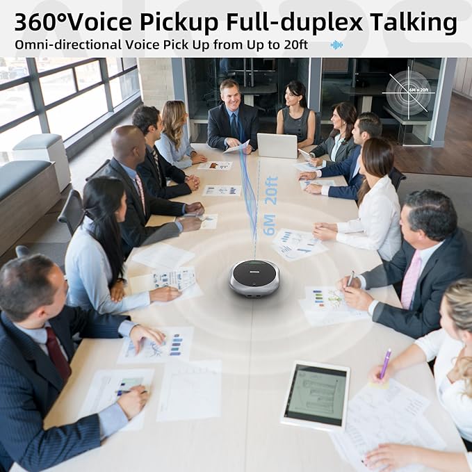 AISPEECH Bluetooth Conference Speakerphone M6 Conference Microphone with AI Noise Reduction AI Transcription Full-Duplex 360° Omnidirectional Voice Pickup USB Speaker for Teams Zoom Home Office, Black
