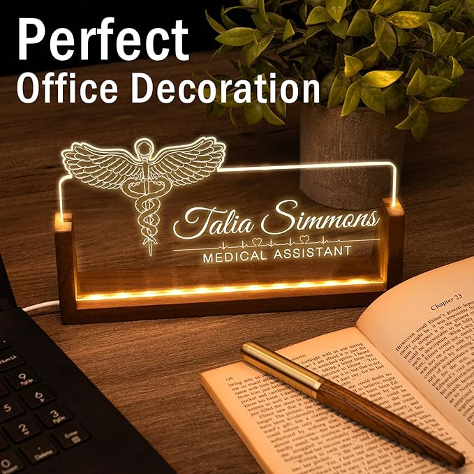 Desk Name Plate Personalized, Custom Office Light Up Name Plate for Doctor Nurse, Desk Decorations for Women Men Office, Employee Appreciation Gifts for Doctors Nurses Coworkers