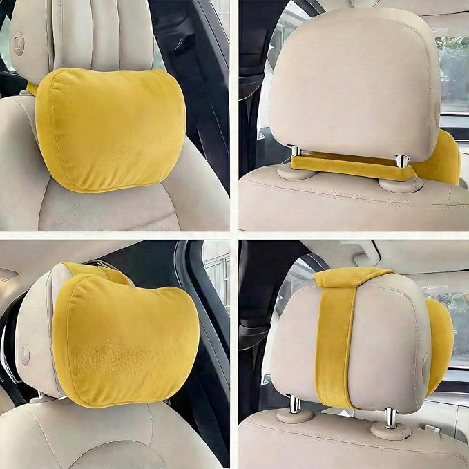 2PCS Car Pillow for Car Neck Pillow for Driving Seat Lumbar Support Soft Cushion with Extra Filling Accessories Back Support for Travel Nap and Trips Sleeping (Golden, Head)