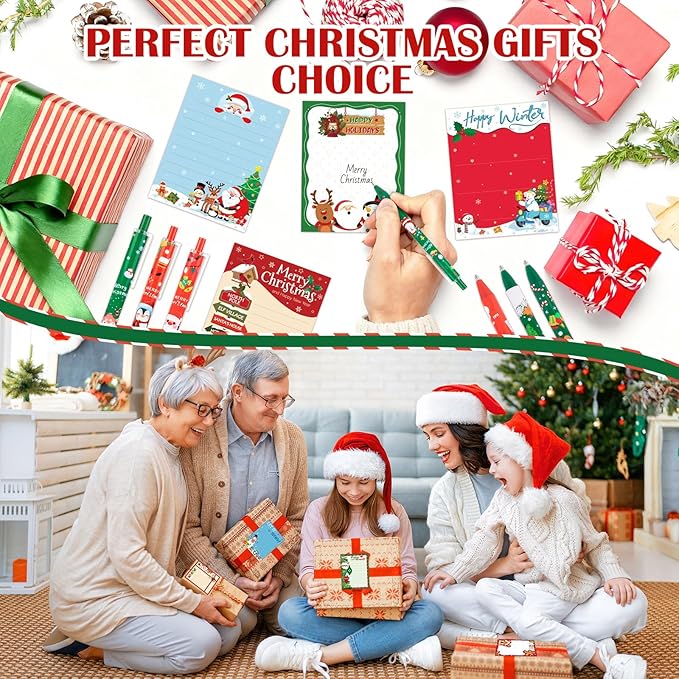 24 Sets Christmas Sticky Notes with Ballpoint Pens, Christmas Notepads Winter Memo Pad Bulk Christmas Gifts for Coworkers Holiday Decoration Party Favors Office Home Supplies