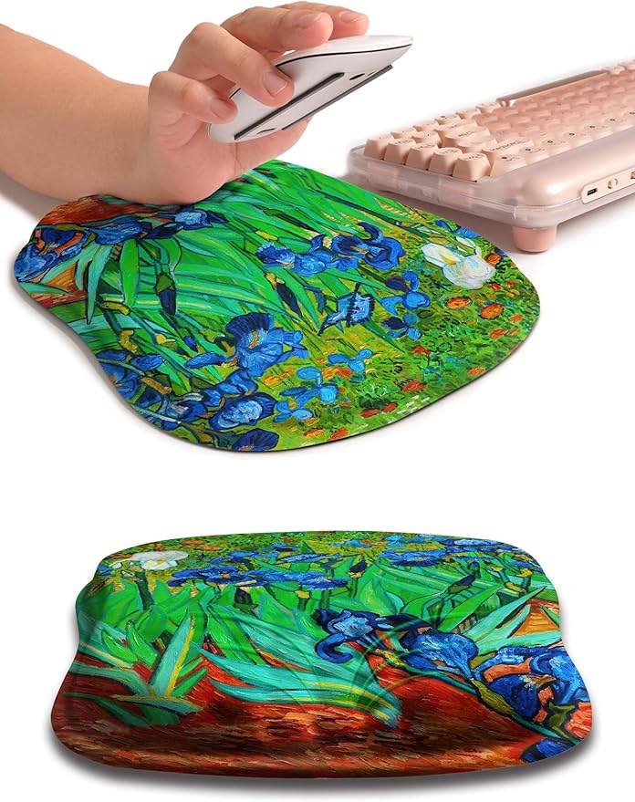 Hokafenle Ergonomic Wrist-Hugging Mouse Pad Wrist Support, U-Shaped Holding Wrist Rest Mousepad for Carpal Tunnel Pain Relief with Cushioned Memory Foam Slope Massage Bulge (10.2x8.3 in,Iris Flower)