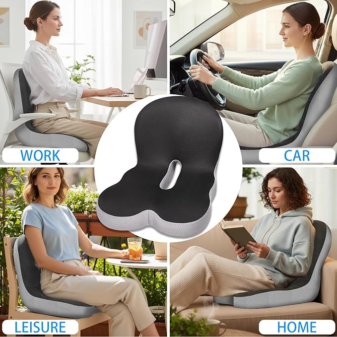 Ergonomic Memory Foam Reenly Back and Seat Cushion & Non-Slip Base with Adjustable Straps for Office Seat Cushion and Car Cushion,Removable Washable Cover- Breathable Mesh