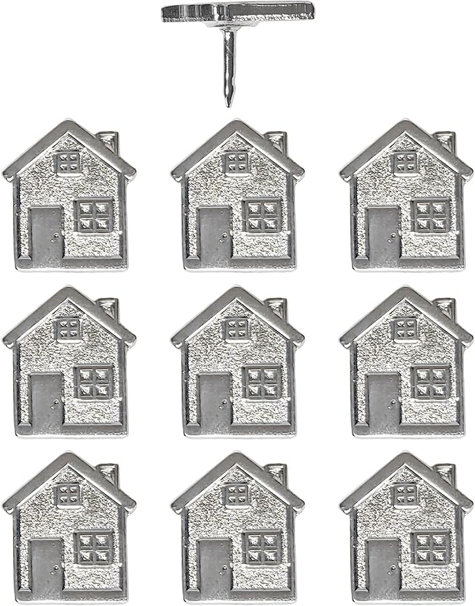 Big House Push Pins - Silver Metal Home Pins - for Cork Board, Maps, or Lapel Pin Use - Designed in USA - Set of 10