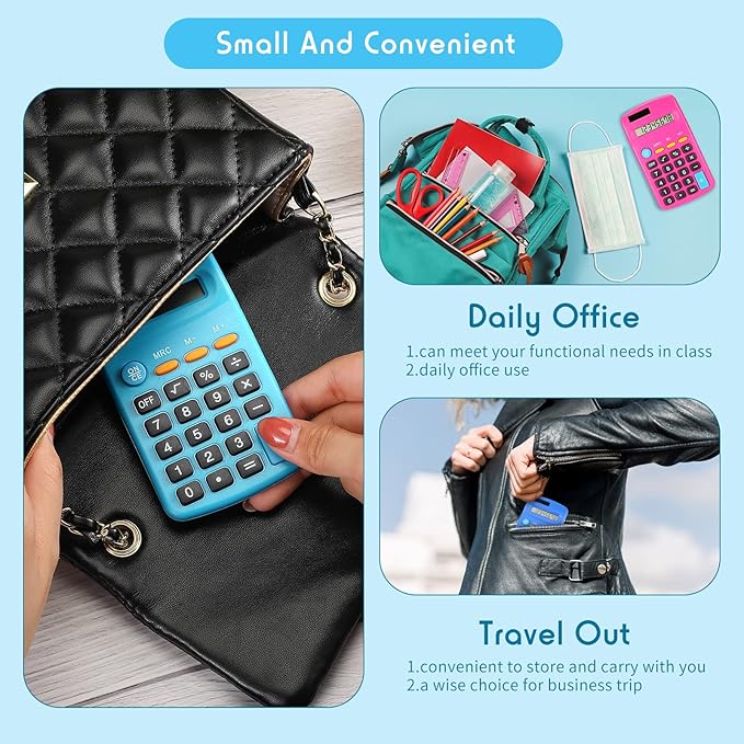 24 Pcs Pocket Size Basic Calculators Dual Powered Handheld 8 Digit Display Desktop Calculators for Desktop Home Office(Multi Color)