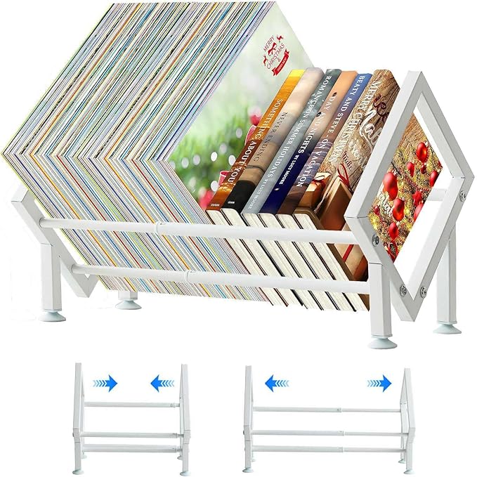 ENCIMART Tabletop Bookshelf Organizer, Adjustable Desk Shelf for Top of Desk in Living Room, Home, Office, Stainless Steel Tilting Bookcase Desktop Storage Book Rack for Magazine/CDs/Books Display