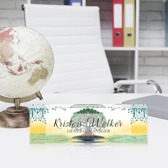 Personalized Acrylic Desk Name Plate Custom Employee Appreciation Gifts Office Gifts for Women, Men, Boss, Coworkers, Teacher, Nurse (Tree of Life)
