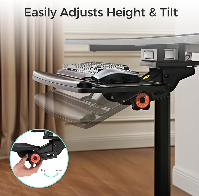 EUREKA ERGONOMIC Keyboard Tray Height Adjustable, Swivel Tilt Computer Keyboard Drawer Under Desk, 25x9.13'' Sliding Keyboard & Mouse Platform with Mouse Pad for Typing, Black