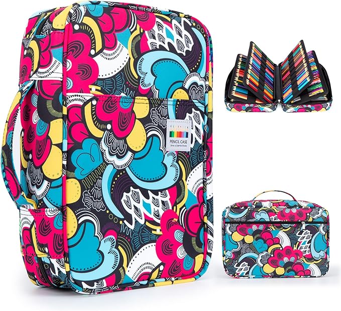 YOUSHARES 300 Slots Color Pencil Case - Pen Case Organizer with Handy Wrap & Zipper, Multilayer Holder for Prismacolor Colored Pencils & Gel Pen (Colorful)