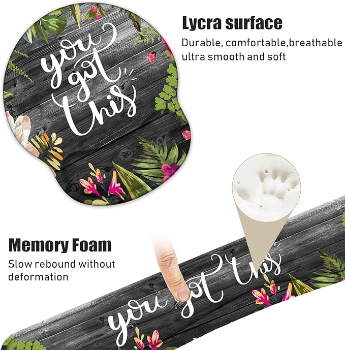 Keyboard Wrist Rest and Mouse Pad Wrist Support Set with Coasters, You Got This Inspirational Quote Wrist Support Mouse Pad with Non-Slip PU Base for Computer Laptop Home Office Working Studying