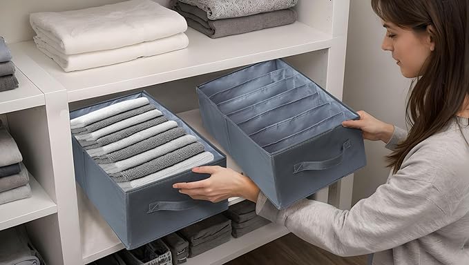 2 Pack Large Wardrobe Closet Organizer - Drawer Organizer Clothes, Efficient Jeans Organizer for Closet, Versatile Closet Organizers and Storage (Dark Grey, 17.7" L x 9.8" W x 7.1" H)