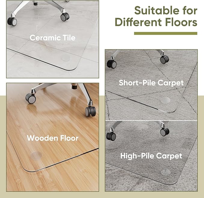 Furnbar Office Chair Mat for Carpet & Hardwood, Upgraded 45" x 45" Tempered Glass Chair Mat for Office Home, with 4 Anti-Slip Pads