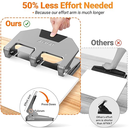 AFMAT 3 Hole Punch, 9/32" Hole Diameter, 40-Sheet 3 Hole Puncher for Binder, 50% Reduced Effort, Metal Heavy Duty Hole Puncher w/ 10,000+ Uses, Bulit-in S.S. Paper Guide, Large Chip Tray, Gray, HPX3