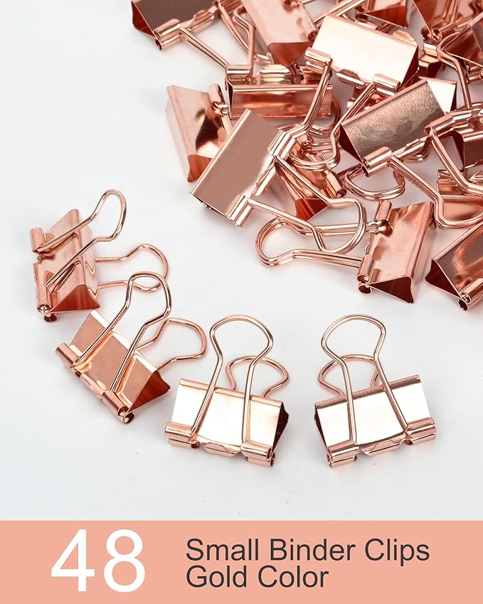 Konilaomu Small Clips Binder Clips 0.75 inch, Small Paper Clips for Office (48 Pcs) (Rose Gold)