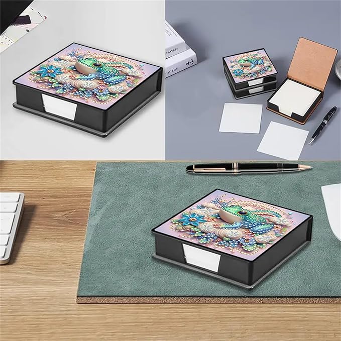 Frog Diamond Painting Note Box Memo Pad Holder,Animal Diamond Art Sticky Notes Organizer for Desk, Aesthetic Stationery Storage Case for Office,School Supplies (Frog)