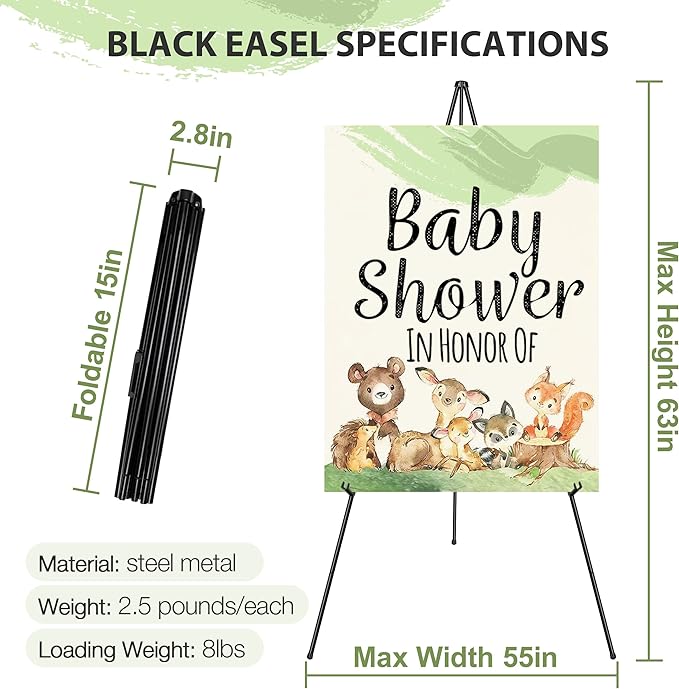 63" Easel Stand for Wedding Sign Poster Display Easel Floor Adjustable Metal Black Art Easel Instant Folding Tripod Easel for Painting Canvas Wedding Welcome Sign Stand, 1Pack