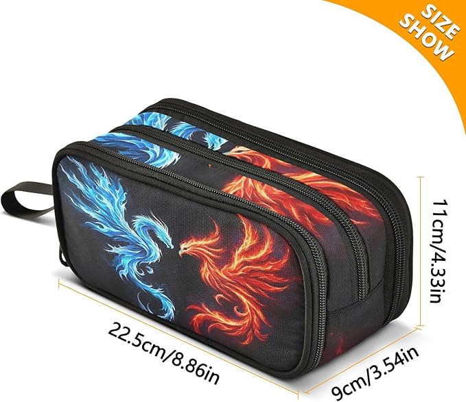 Dragon Phoenix Pencil Case Box Boys Girls Large Pencil Pouch with Zipper Compartments Big Capacity Stationery Pen Bag Organizer for Kids Teens Adults School