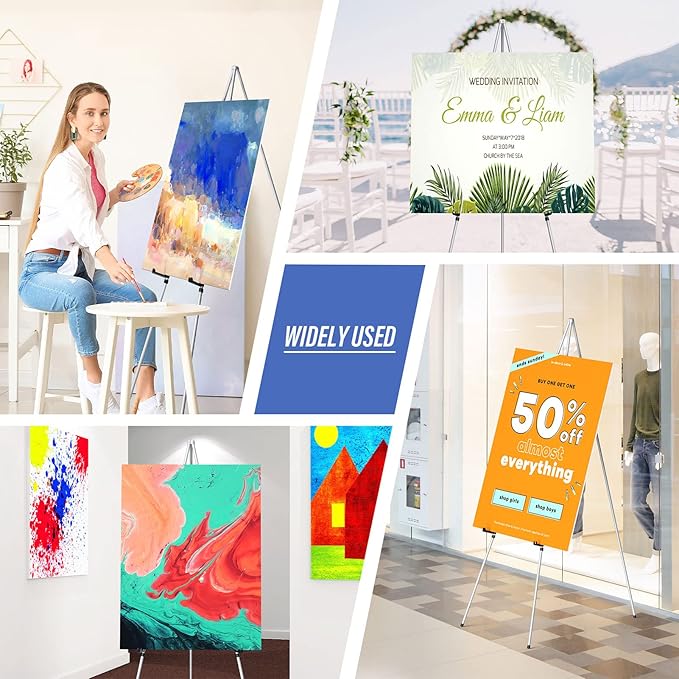 Display Silver Easel Stand - 63" Artist Instant Tripod Collapsible Portable Floor Easel - Adjustable Art Poster Easy Folding Metal Stand for Display Show, Wedding, Painting