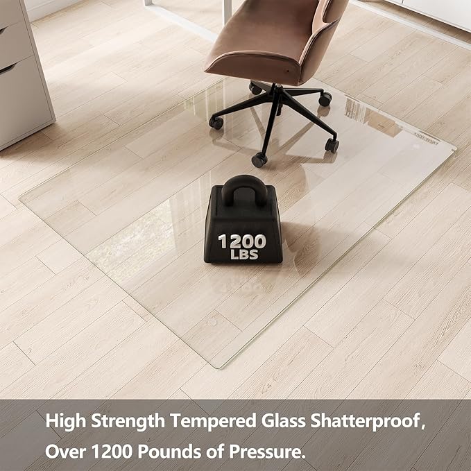 Koonmi Chair Mat for Carpet, Tempered Glass 44"x58" Office Chair Mat, Glass Floor Mat for Office Chair with Rounded and Polished Edges, Ideal for Hardwood Floor, Carpet, Office, Desk, Rolling Chair