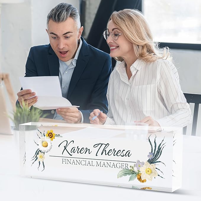 Custom Office Name Plate, Personalized Gifts for Women & Employees, Office Desk Accessory (Little Daisy)