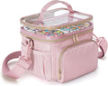 Marker Organizer Case for 100 Markers, Marker Storage Organizer Bag with Divider and Shoulder Strap, Marker Travel Carrying Case with 3 Pockets, Pink (Patented Design)