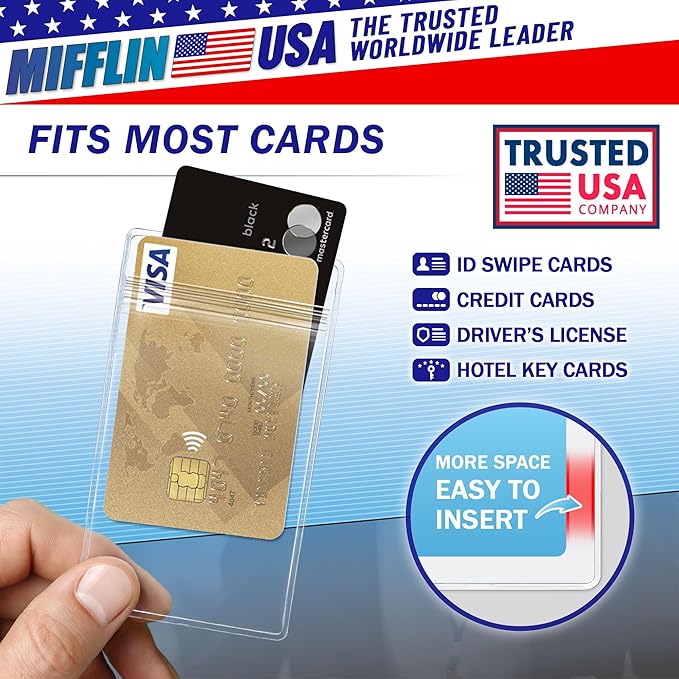 Mifflin-USA Plastic Waterproof ID Badge Holders (Clear, 2.25x3.5 Inch, 5000 Pack), Vertical Hanging Name Card Holder with Zipper, Resealable Bulk Nametag Holders