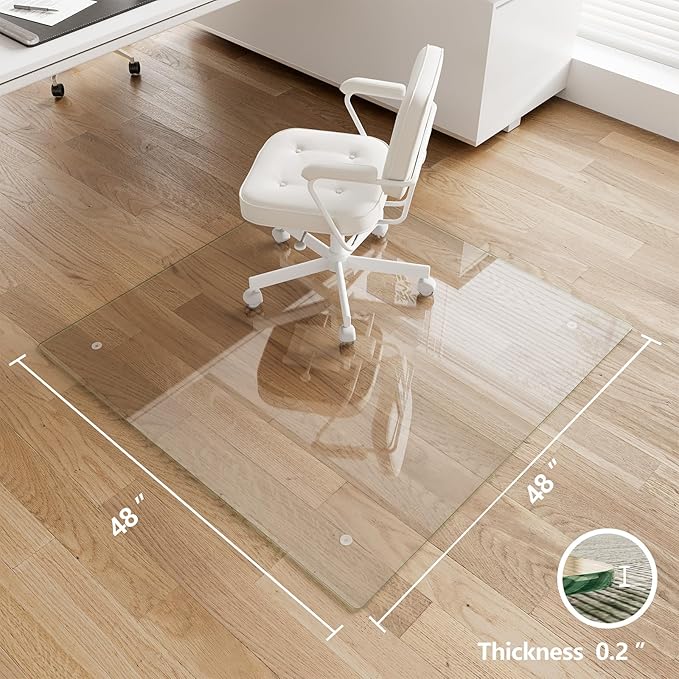 Koonmi Chair Mat for Carpet, Tempered Glass 48"x48" Office Chair Mat, Glass Floor Mat for Office Chair with Rounded and Polished Edges, Ideal for Hardwood Floor, Carpet, Office, Desk, Rolling Chair