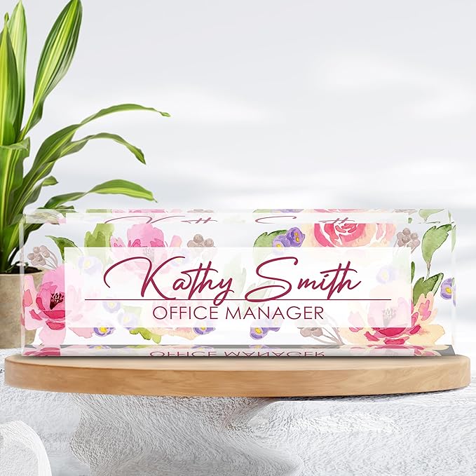 Personalized Name Plate for Desk, Custom Desk Name Plate, Acrylic Name Plate Office Desk Accessories, Personalized Office Gifts for Coworkers Teachers, Employee Appreciation Gifts (A-Watercolor)