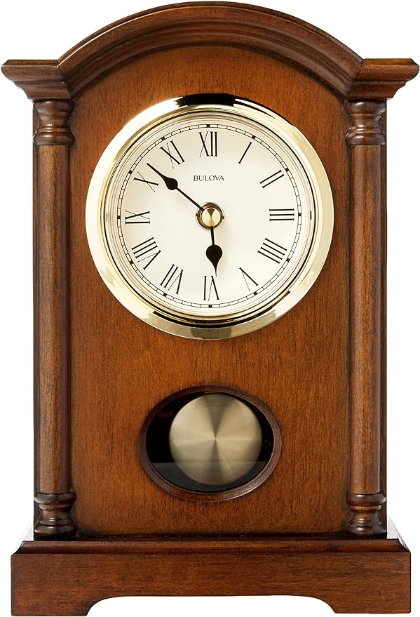 Bulova Dalton Chiming Pendulum Table Clock - Walnut Finish - Gold-Tone Accents