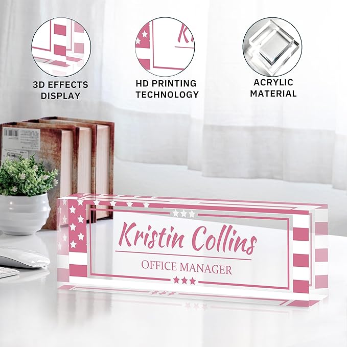 Custom Name Plate for Desk, Personalized Desk Name Plate on Clear Acrylic Glass, Appreciation Gifts for Teacher Employee Boss Coworkers Nurse, Office Desk Accessories for Women Men (Dusty Pink)