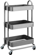 Amazon Basics 3-Tier Rolling Utility or Kitchen Cart, Lockable Wheels, Multifunctional Storage, Charcoal