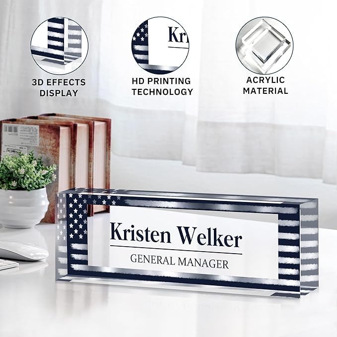 Custom Name Plate for Desk, Personalized Desk Name Plate on Clear Acrylic Glass, Appreciation Gifts for Teacher Employee Boss Coworkers Nurse, Office Desk Accessories for Women Men (Navy Blue)