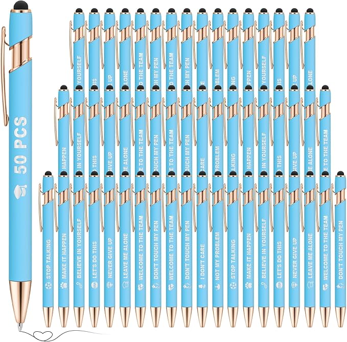 50 Pack Personalized Custom Pens with Stylus Bulk Ballpoint Pens Engraved with Logo Text Name for College Business Promotion Graduate Wedding Birthday Christmas (Blue)