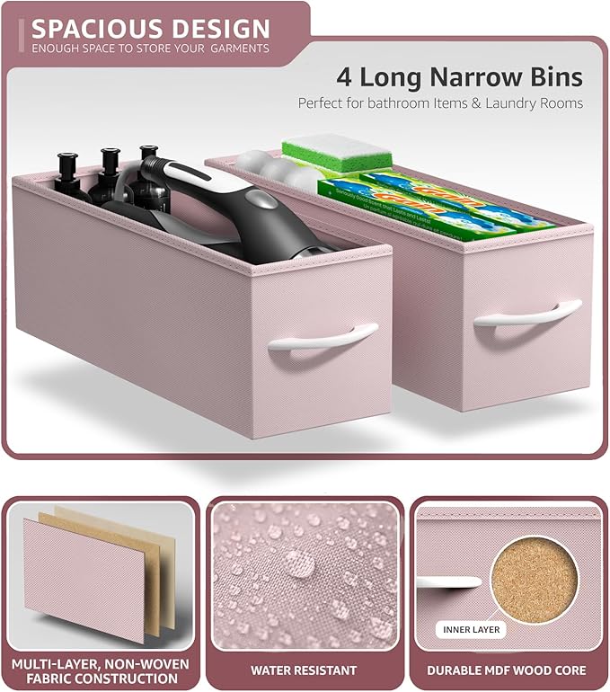 Sorbus Kids Narrow Dresser with 4 Drawers - Vertical Slim Storage Chest of Drawers with Steel Frame, Wood Top & Easy Pull Fabric Bins for Small Spaces, Closets, Bedroom, Bathroom & Laundry