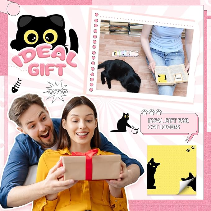 9 Pads Black Cat Sticky Notes 3x3 Inch Cute Self Stick Notepads Notes Adhesive Memo Pad Office Decor Gifts for Students School Teacher Meeting Office Supplies