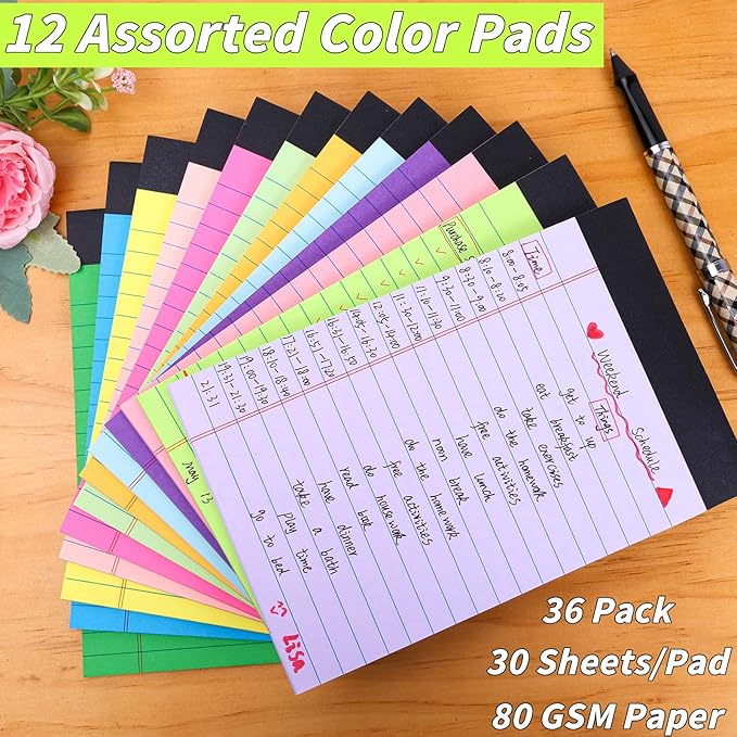 Oleitodh 36 Pack 8.5 x 11 Legal Pads Colored Note Pads Wide Ruled Lined Paper 8 1/2 x 11 with Micro-Perforated Writing Notebook 30 Sheets per Pad, Notepad for School, Office & Home Supplies