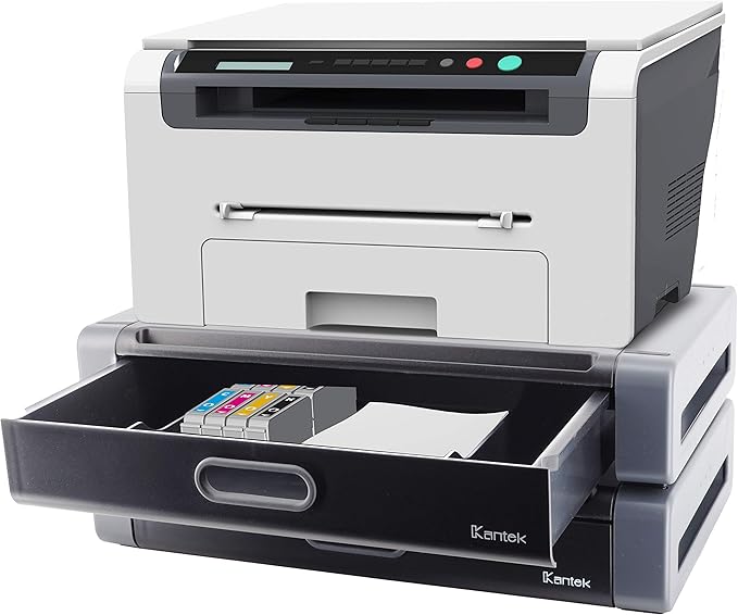 Kantek Monitor Riser with Drawer & Smartphone/Tablet Slot, 19-Inch Wide x 11-Inch Deep x 4-Inch High, Black/Dark Grey (MS760)