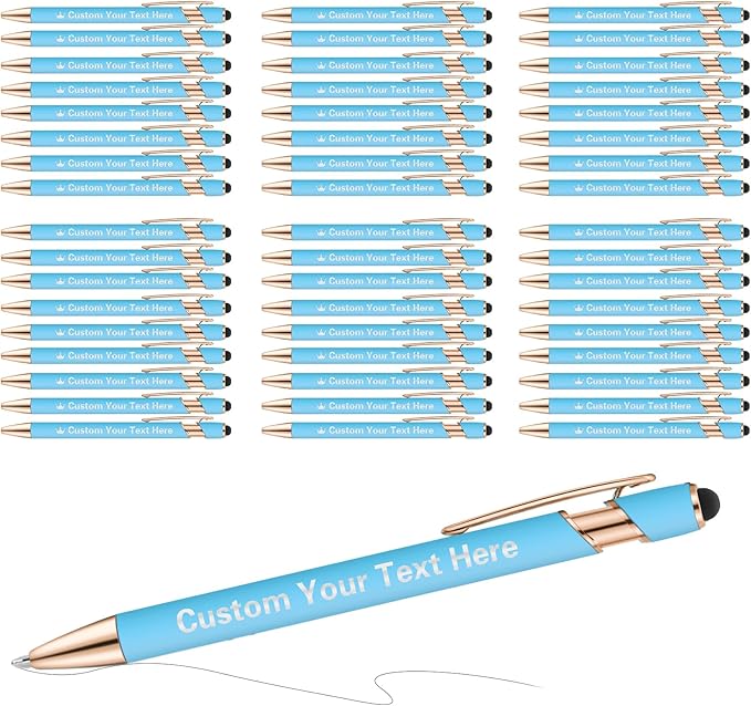 ENOMY 50 Pcs Bulk Personalized Custom Pens with Stylus Ballpoint Pens Customized with Text Logo Name Best Gift for College Business Promotion Wedding Birthday Christmas (Blue)