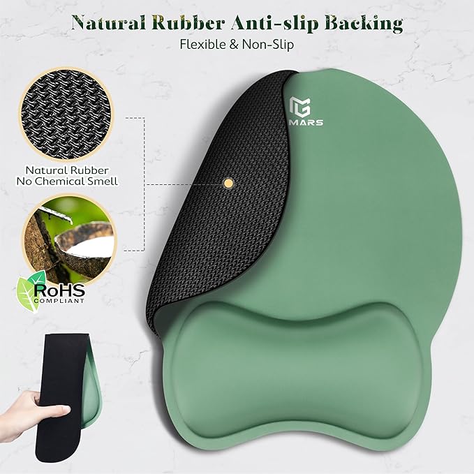 Gimars Ergonomic Mouse Pad Wrist Support, Upgrade Enlarge Superfine Fibre Soft Smooth Keyboard Wrist Rest, Comfortable Memory Foam Wrist Rest for Pain Relief, Computer, Gaming, Office,Dark Green