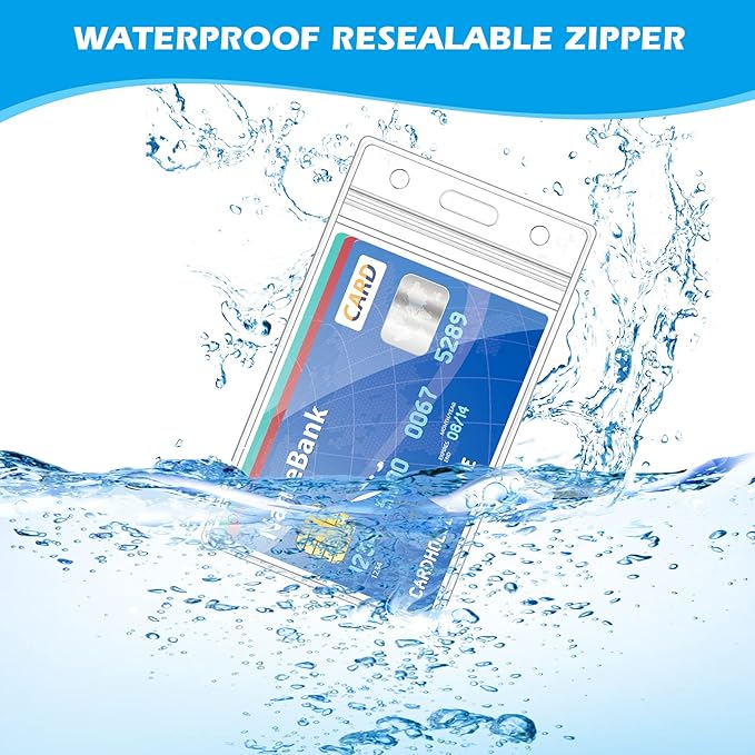 100Pcs ID Badge Holder Vertical Name Tag Holder Clear Plastic Name Badge ID Card Holders with Waterproof Resealable Zip for Office, School, Conference