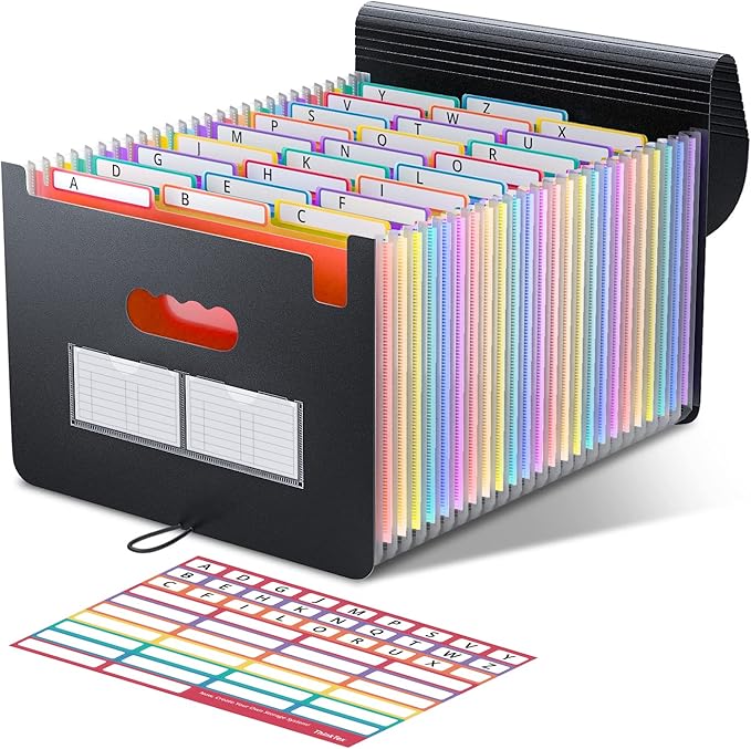 ThinkTex 26 Pockets File Folder, A4 Accordion File Organizer, Letter Size Expandable File Folders, Accordion Folder Paper Coupon Bill Receipt Organizer with 3 A-Z Alphabet Colored Tabs